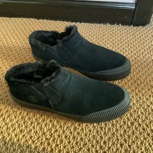 Timberland Black Fur-Lined Suede Slip-Ons